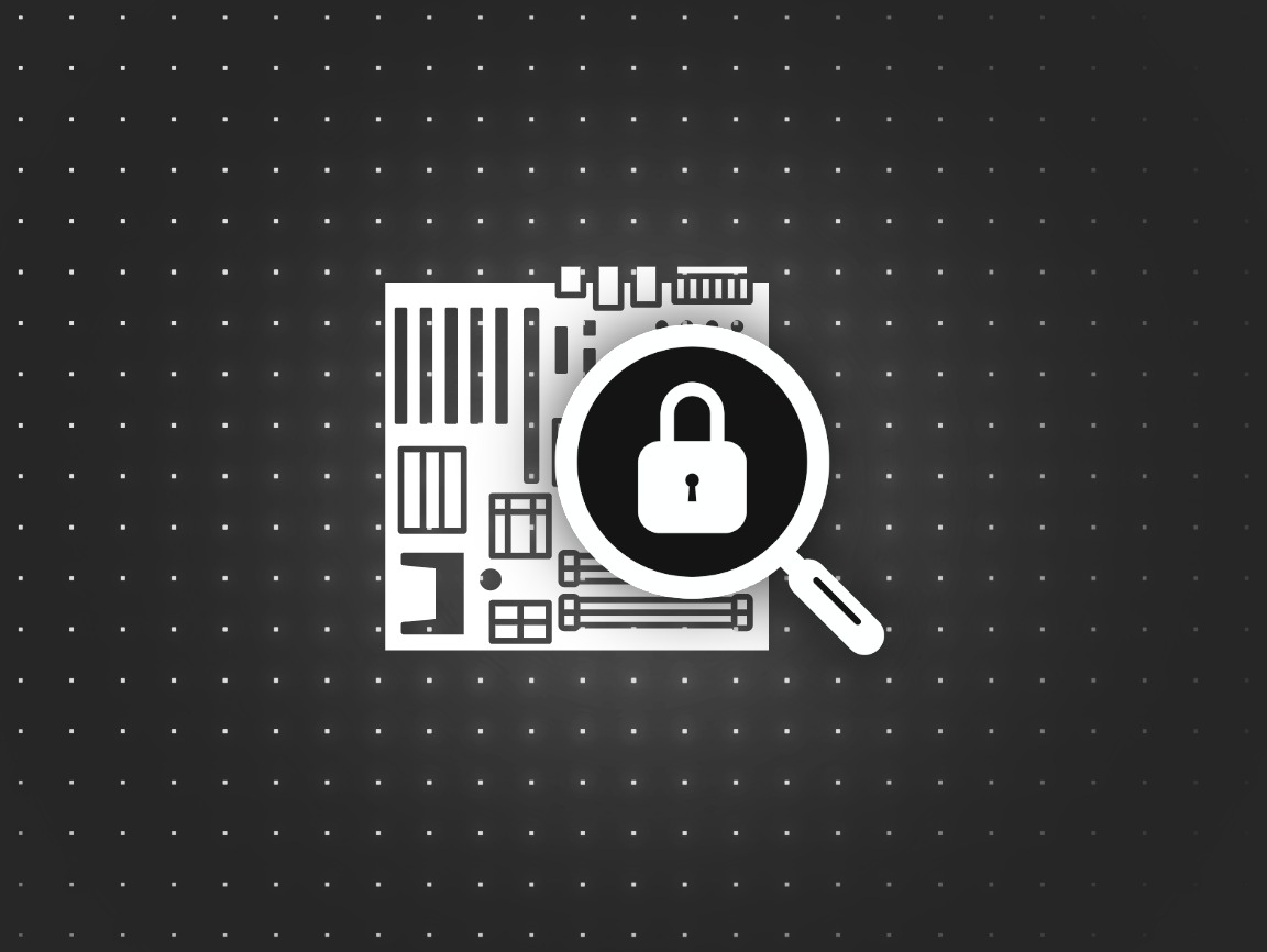 Firmware hardening icon showing a padlock over a circuit board