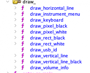 Function list from the badge firmware including keyboard and pixel drawing routines