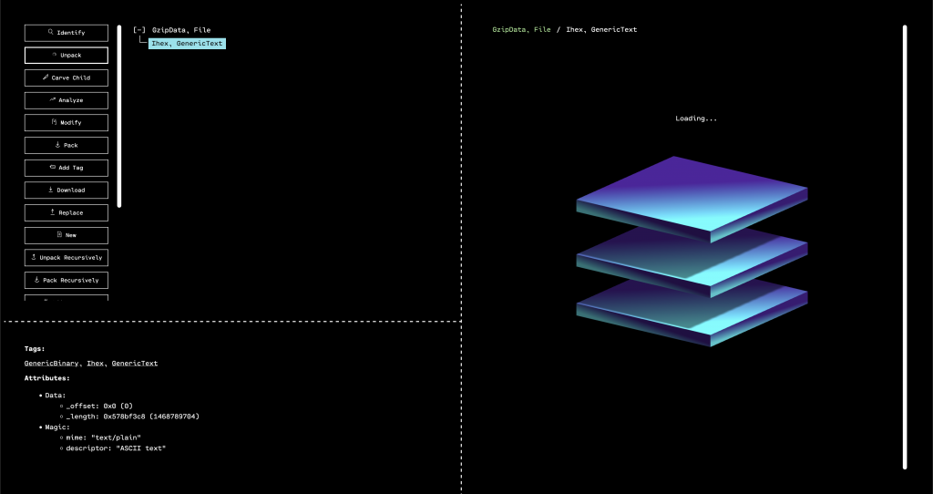 OFRAK interface displaying the layered structure of an Intel HEX firmware image