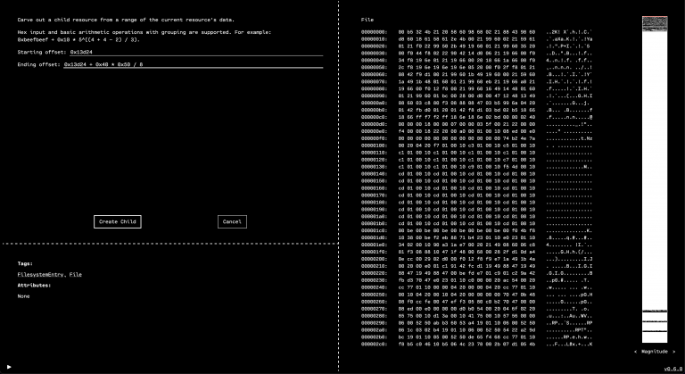 Badge firmware disassembly beside its raw byte view