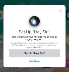 iOS "Set Up Hey Siri" prompt shown by the spoofed accessory