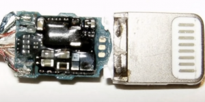 Internals of a modified Lightning cable connector